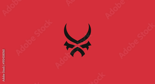 Abstract Black Demon Mask Logo on Red Background