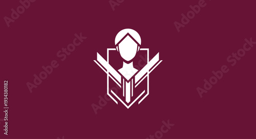 Abstract geometric emblem with stylized human bust and open book symbol, vector art