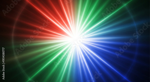 Bright Red Green Blue Light Rays Bursting From Center.