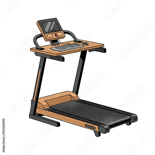 Detailed Vector Artwork of a Smart Treadmill Desk for an Active Lifestyle, Integrating a Modern Workstation for Enhanced Productivity and Remote Office Solutions