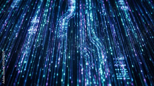 Wallpaper Mural Digital futuristic background with flowing neon lights and binary code. Torontodigital.ca