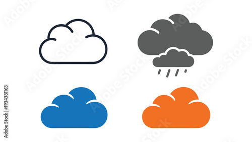 Four weather icons depicting different cloud types and conditions