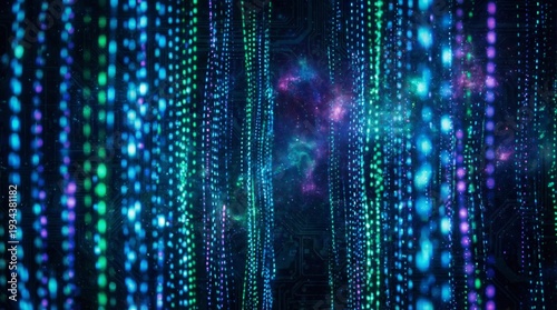 Wallpaper Mural Vibrant Digital Data Stream with Neon Lights and Binary Code. Torontodigital.ca