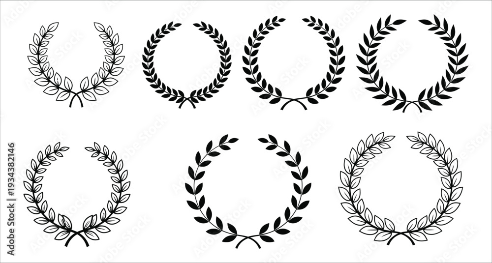 Obraz premium Laurel Wreath Collection Black and White Elegant Vector Illustrations