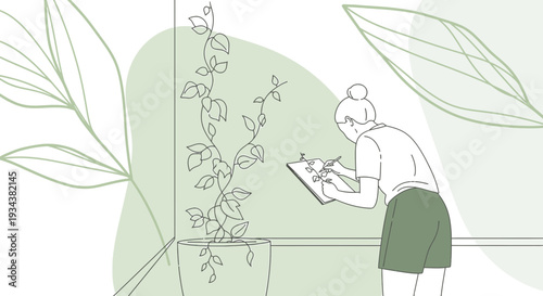 Botanist Studying Plant Growth, Nature Observation, Eco-friendly Lifestyle