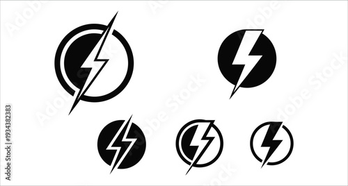 Lightning Bolt Logo Icons Set Black White Vector Illustration