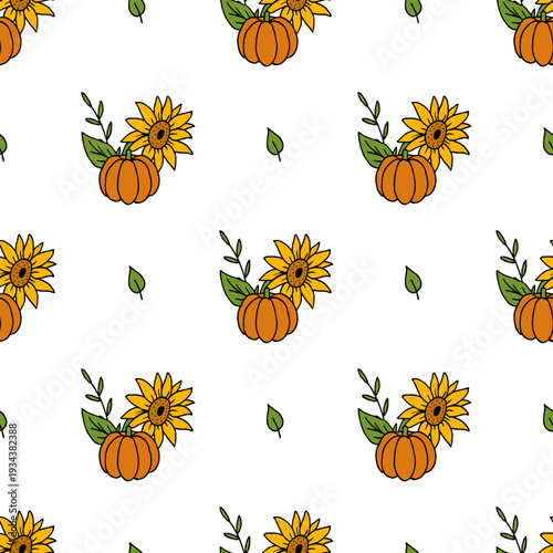 Seamless pattern with autumn orange pumpkin on white background.eps