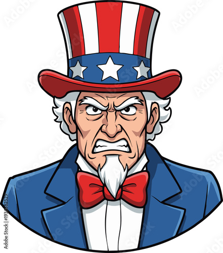 Angry Uncle Sam Cartoon Illustration for Patriotic Designs.
