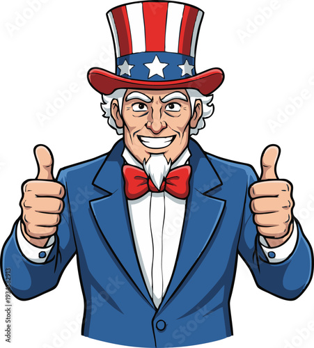 Uncle Sam Cartoon Character Giving Thumbs Up Gesture.