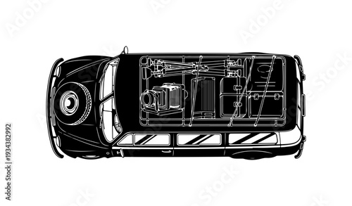 Top view diagram of a car