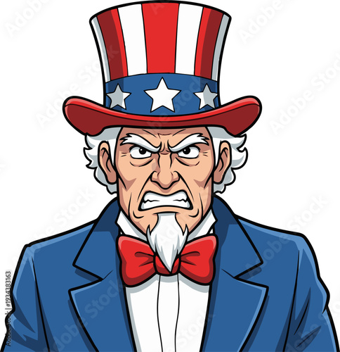 Angry Uncle Sam cartoon character with a stern expression.