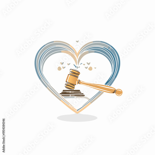 Symbol of justice and love with a gavel and heart-shaped wings for legal services