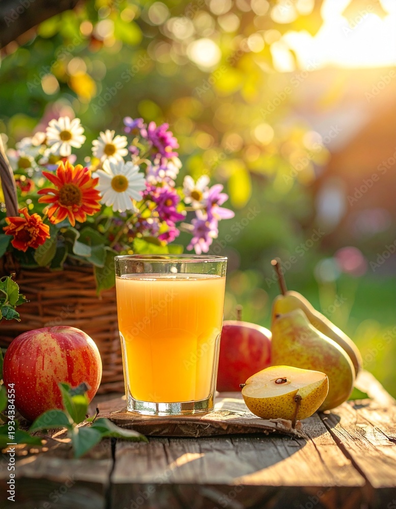 Fototapeta premium Apfel-Birnen-Saft im Landhausstil