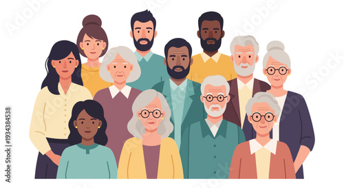 Diverse Multigenerational Community of People - Flat Vector Illustration