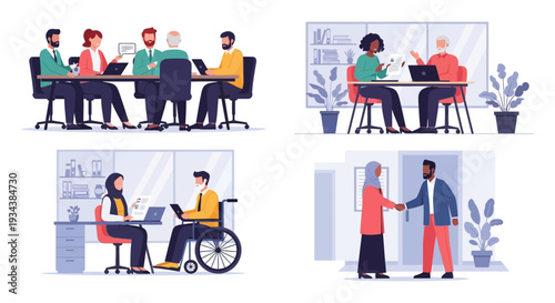 Diverse Business Teams: Meetings, Interviews & Collaboration in an Inclusive Modern Workplace Environment
