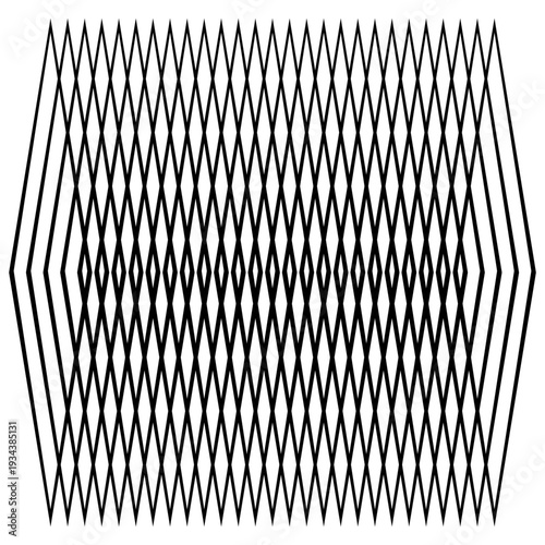 Abstract Geometric Op Art Pattern Vector, Black Optical Illusion Background with Intersecting Zigzag Lines and Diamond Shapes, Seamless Linear Graphic for Modern Design isolated transparent background