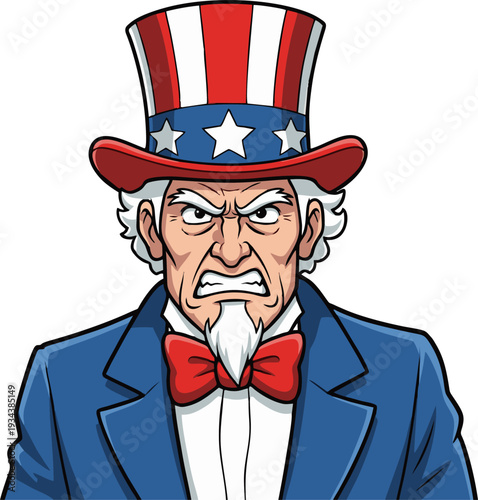 Angry Uncle Sam Cartoon Character Illustration.