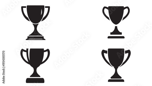 Set of Black Trophy Cup Icon silhouette vector illustration