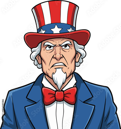 Angry Uncle Sam Cartoon Character Illustration for American Patriotism.