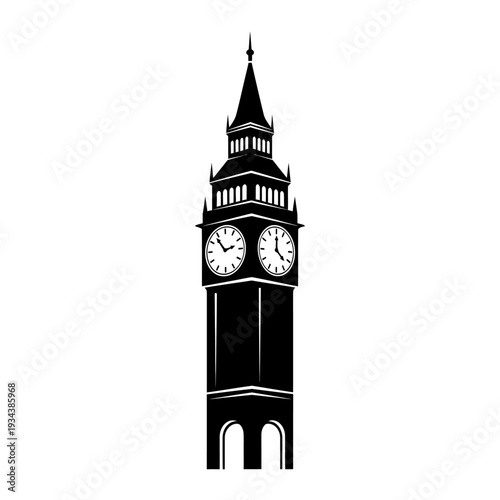 Iconic Big Ben Clock Tower Silhouette in Black and White
