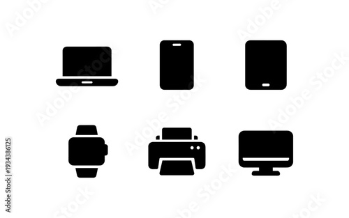Silhouettes of various electronic devices on a simple background