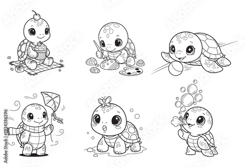 Cute Turtle Coloring Pages Collection with Fun Activity Poses
