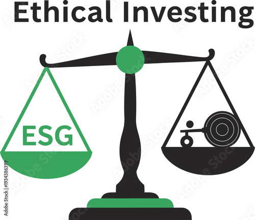 Balance scale visually compares the weight of ESG factors against traditional financial.