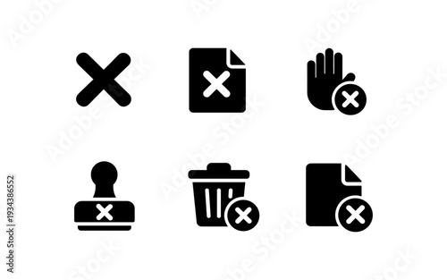 Collection of black icons representing rejection, deletion, and prohibition symbols