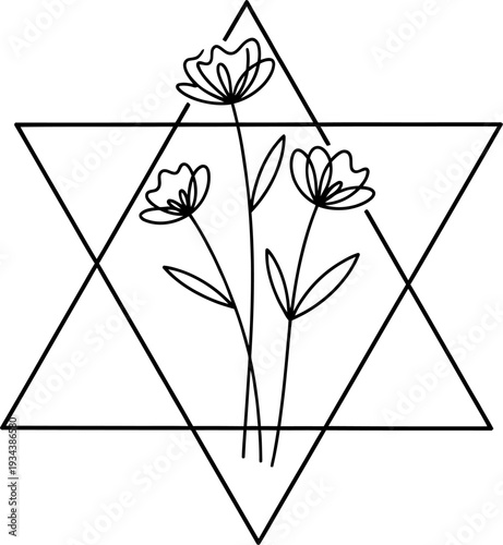 Star of David with flowers line art design