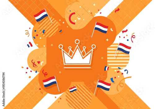 Orange Crown with Dutch Flags and Confetti Celebration.