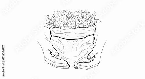 Hands cradling a bag overflowing with fresh leafy greens