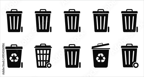 Trash Can Icons Set Black Monochrome Vector Illustration