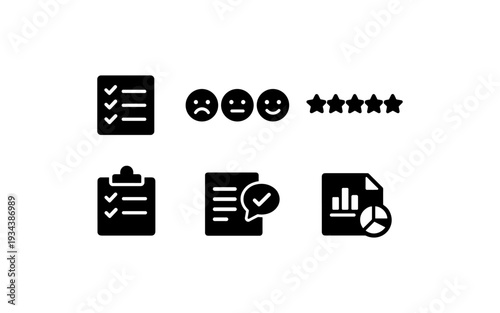 Collection of icons representing feedback, ratings, and performance metrics