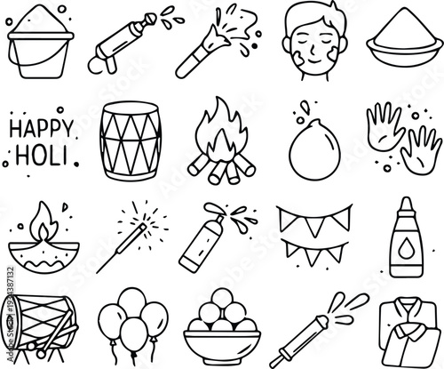 Set of Happy Holi icons transparent