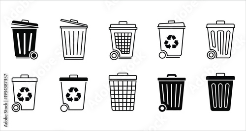 Waste Management Trash Can Icons Set Vector Illustration