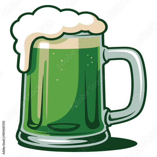 Mug of vibrant green foamy beer, a festive drink for st patrick's day celebrations, embodying cheer and tradition