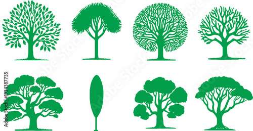 グリーンの木シルエットセット 自然ナチュラルアイコン素材集