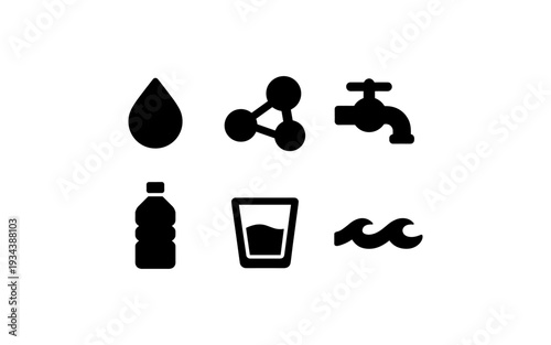 Icons representing water, hydration, and sources for drinking