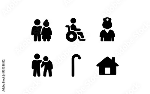 Collection of healthcare and senior living icons representing care and support services