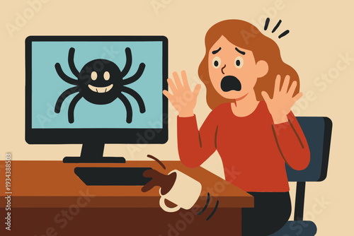 Classic Fake Spider on Computer Screen April Fool's Prank Vector Scene