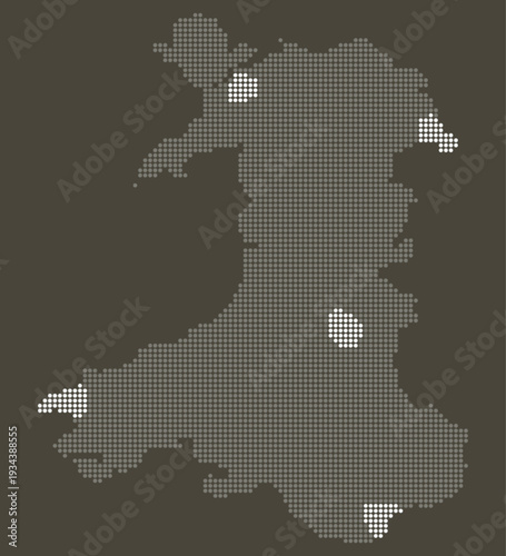 Wales Grey White Dotted Map Brown Energy Transition Solar Hydroelectric