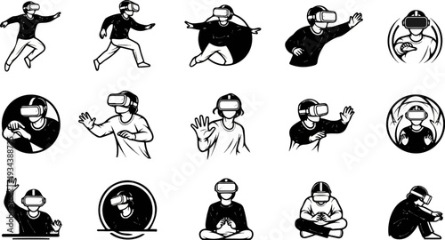 Diverse illustrations of individuals experiencing virtual reality