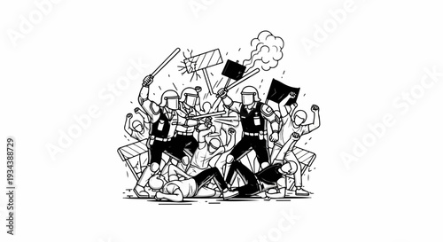 Riot police clash with protestors, one person subdued on ground