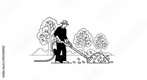 Person using a leaf blower to clear autumn leaves from the ground