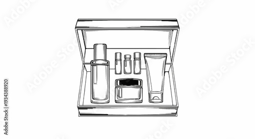 Sketch of a skincare set in an open box