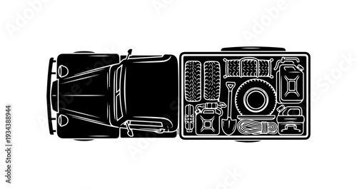 Overhead view of a car and its engine