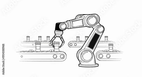 Robotic arm on assembly line moving vials with precision