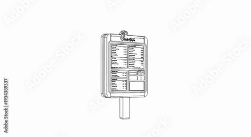 A stylized line drawing of a fast-food menu sign on a pole
