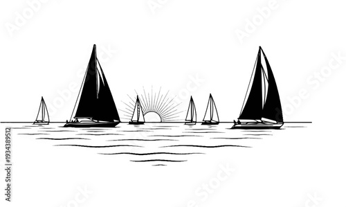 Sailboats at sunset on a calm sea