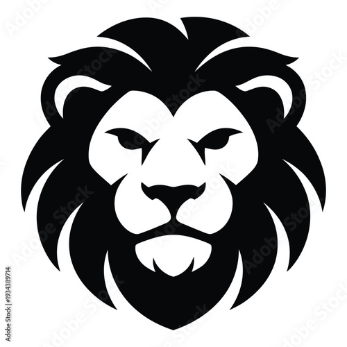 Lion head silhouette with long mane and beard  big cat face
